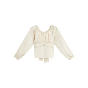 Beautees Size Extra Large Beige Tie-Back Satin Peasant Blouse Top NWT